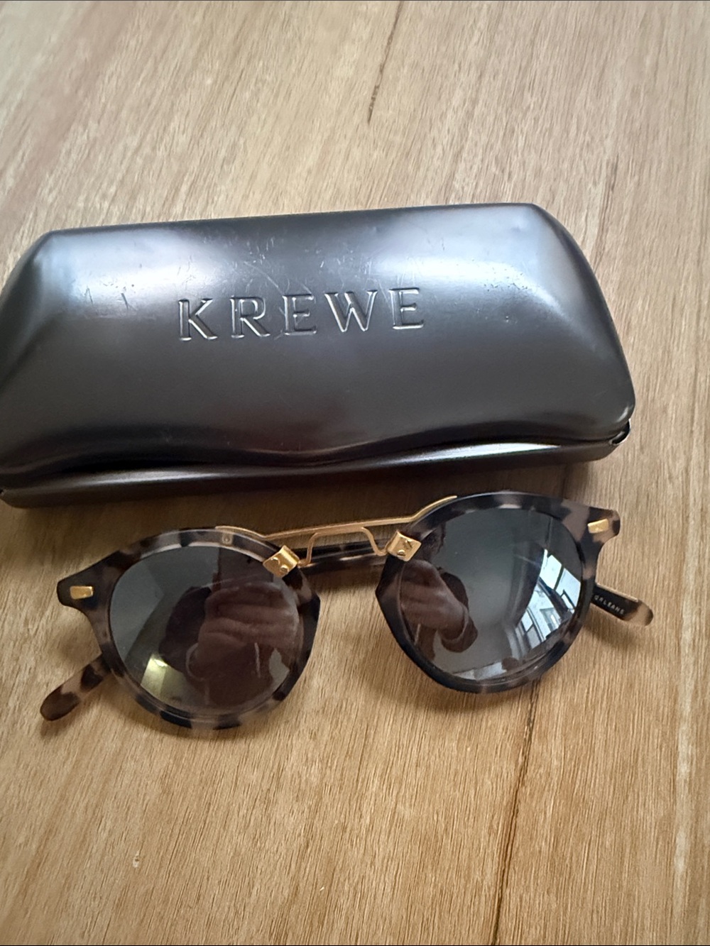 KREWE Tortoise Shell Round Sunglasses with Gold Bridge